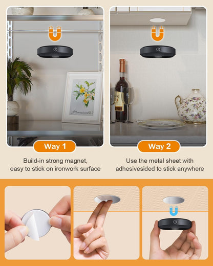 WILLED Rechargeable Puck Lights with Remote Control, RGB Under Cabinet Lighting Wireless, 1200mAh Battery LED Tap Light,Timer Function Stick On Lights for Closet, Shelf, Counter,Kitchen Cabinet,3 Pack