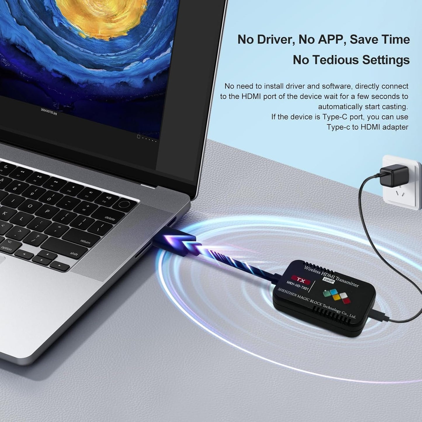 Wireless HDMI Extension Kit, 50m/165ft Range, 1080P Transmission, for Laptop/Camera/Phone to Monitor/Projector/TV, PS5, Xbox, Switch, Steamdeck