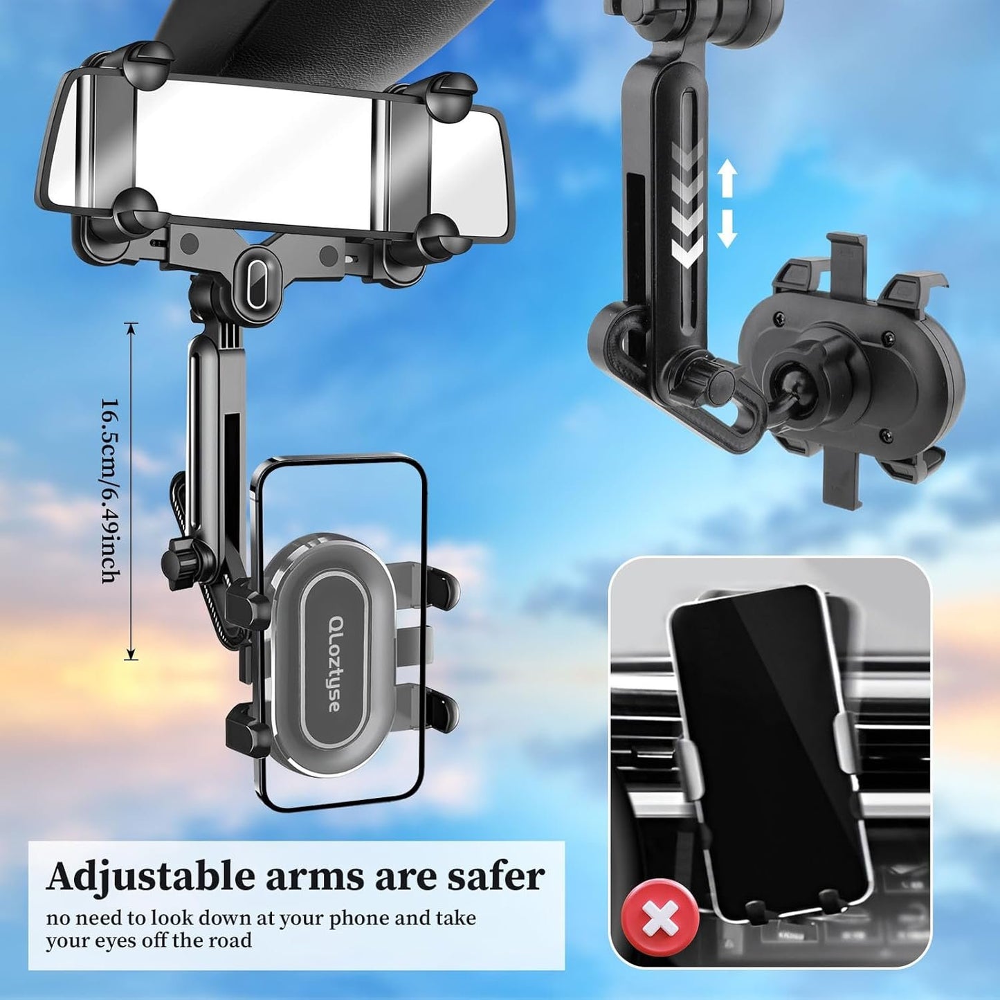 QLoztyse Car Rearview Mirror Holder Adjustable Multi-Function 360