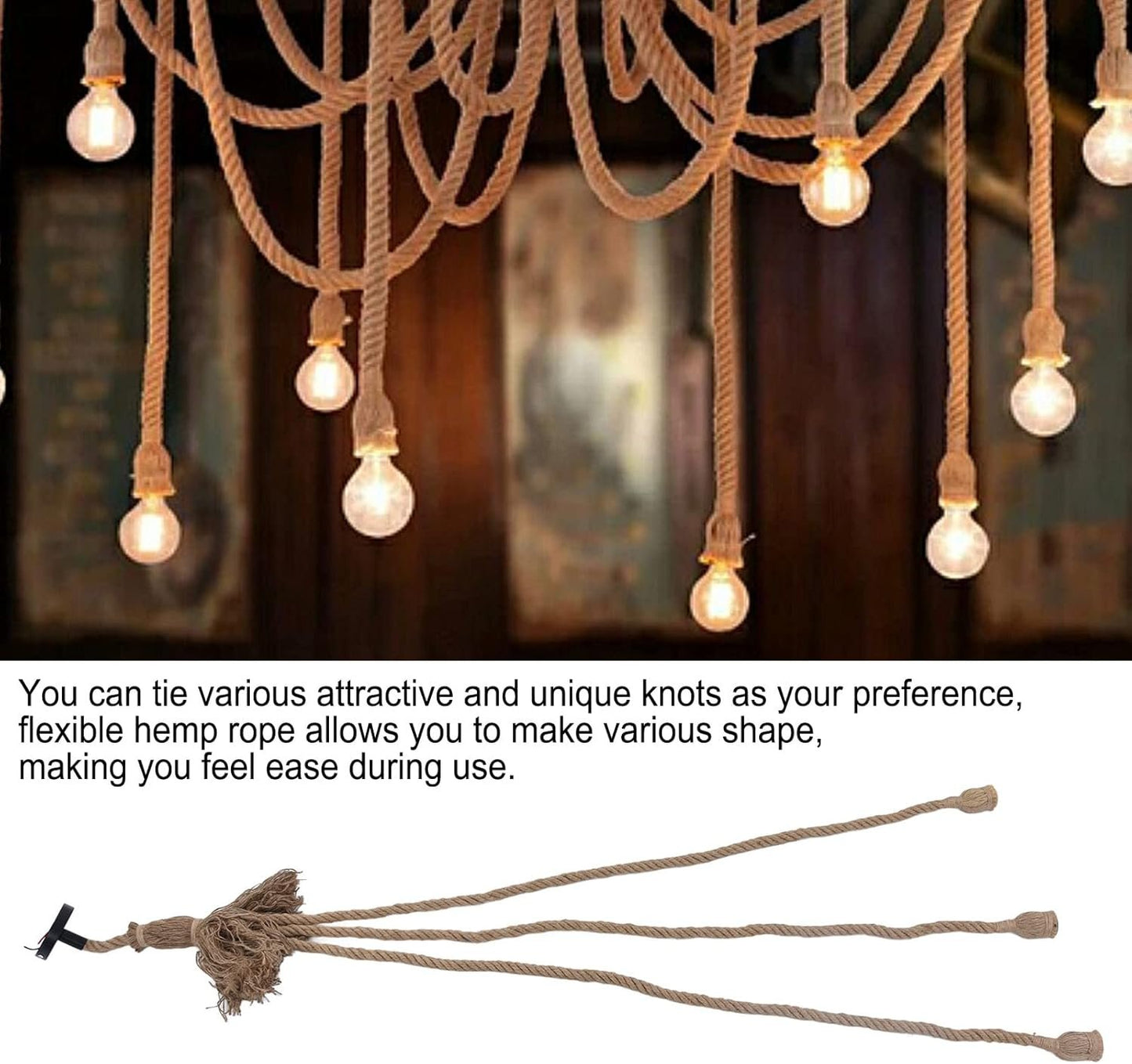 Vintage Hemp Rope Pendant Light Fixture Retro Hemp Rope Hanging Light Vintage Ceiling Light Lamp Retro Style for Dining Hall Restaurant Bar Lighting