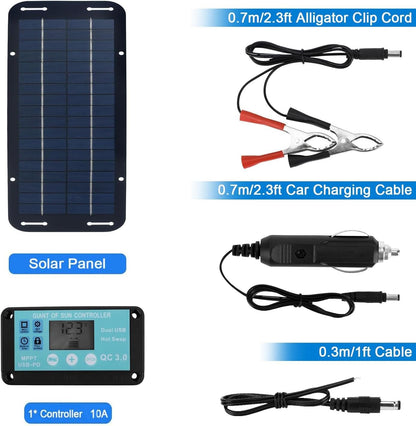 30W Solar Panel Kit 12V Dual USB Solar Panel Charger,Portable Solar Trickle Charger with 10A Solar Charge Controller for Car Boat RV Motorcycle Truck Marine