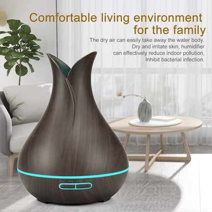 Large Vase 500mL Ultrasonic Aromatherapy Essential Oil Diffuser by BELLADDY INC – Remote Control, Auto Shutoff, Wood Grain, Cool Mist Air, Home Office Spa, Quiet (Dark Wood)