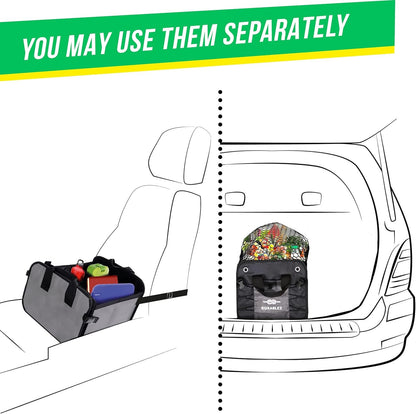 Large Car Trunk Organizer - Trunk Storage - Modular Detachable Configurable Collapsible - for SUV Minivan Truck Sedan Van - 3 Compartment XL, Two Shades of Gray