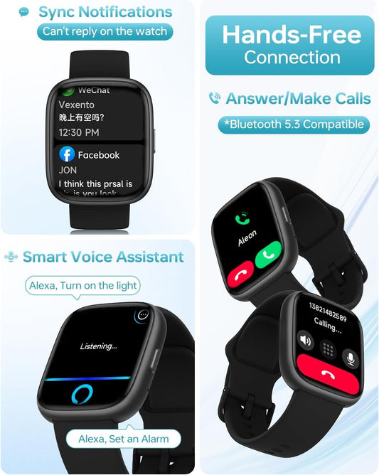 PLAZOR Smart Watch Fitness Tracker for Men Women,Alexa Built-in, with Bluetooth Answer/Make Calls,1.83'' HD 100+ Sports Modes,Running Watch with Heart Rate,Sleep Waterproof Compatible Android iOS