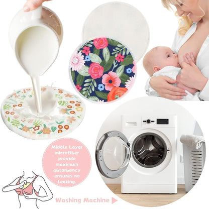 ZONEY 12Pcs Reusable Breast Pads, Bamboo Nursing Pads with Wet and Laundry Bag Floral Nipple Pads Breastfeeding, Nursing Pad Absorbent Pads for Breastfeeding Maternity (Flower)