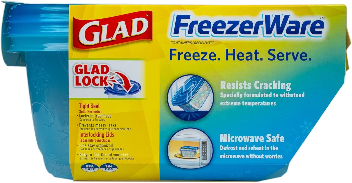 Gladware Freezerware Food Storage Containers, Large | Rectangle Food Storage Containers for Everyday Use | Food Containers Safe for Freezer, Hold up to 64 Ounces of Food, 2 Count Set