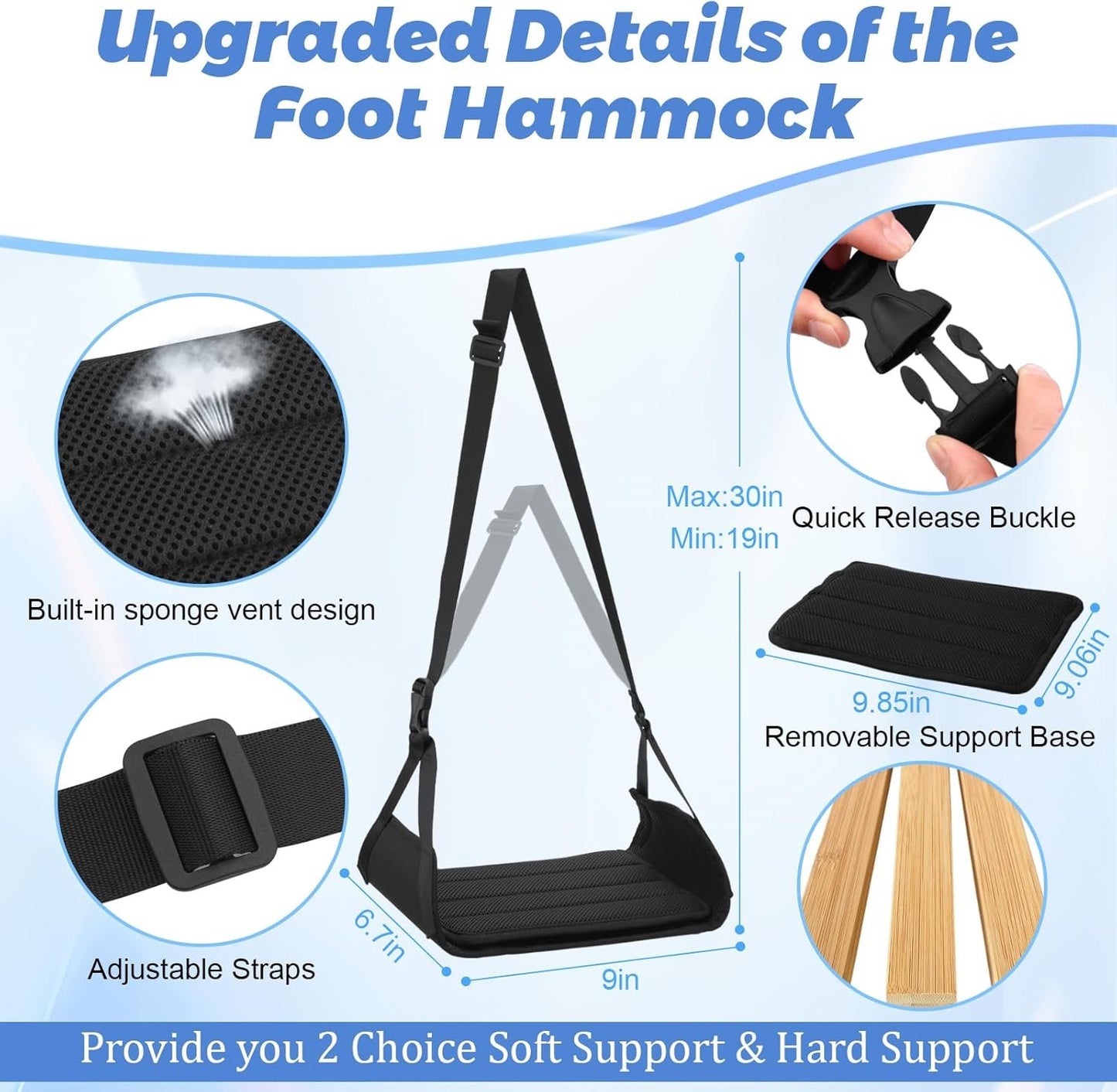 Airplane Foot Hammock,Foot Rest Leg Rest with Wider Support,Office Desk Footrest,Comfortable Foot Sling for Long Flight Travel Voyage Essentials Plane Trip,Black (2 pack)