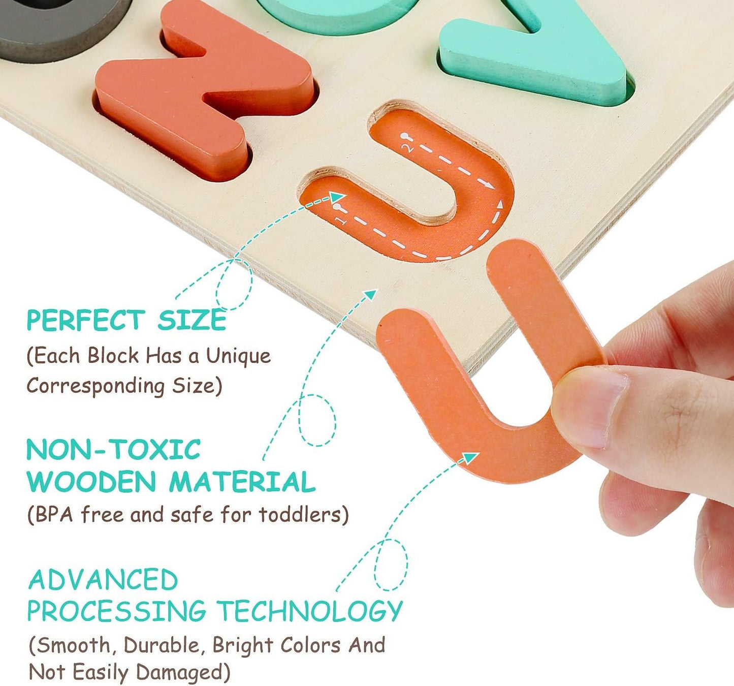 Wooden Puzzles for Kids 3-5, Wood Alphabet ABC Number and Shape Puzzles Toddlers Preschool Early Learning Puzzle Board Toys for Boys Girls Ages 3 4 5 6 Year Old (Set of 3)