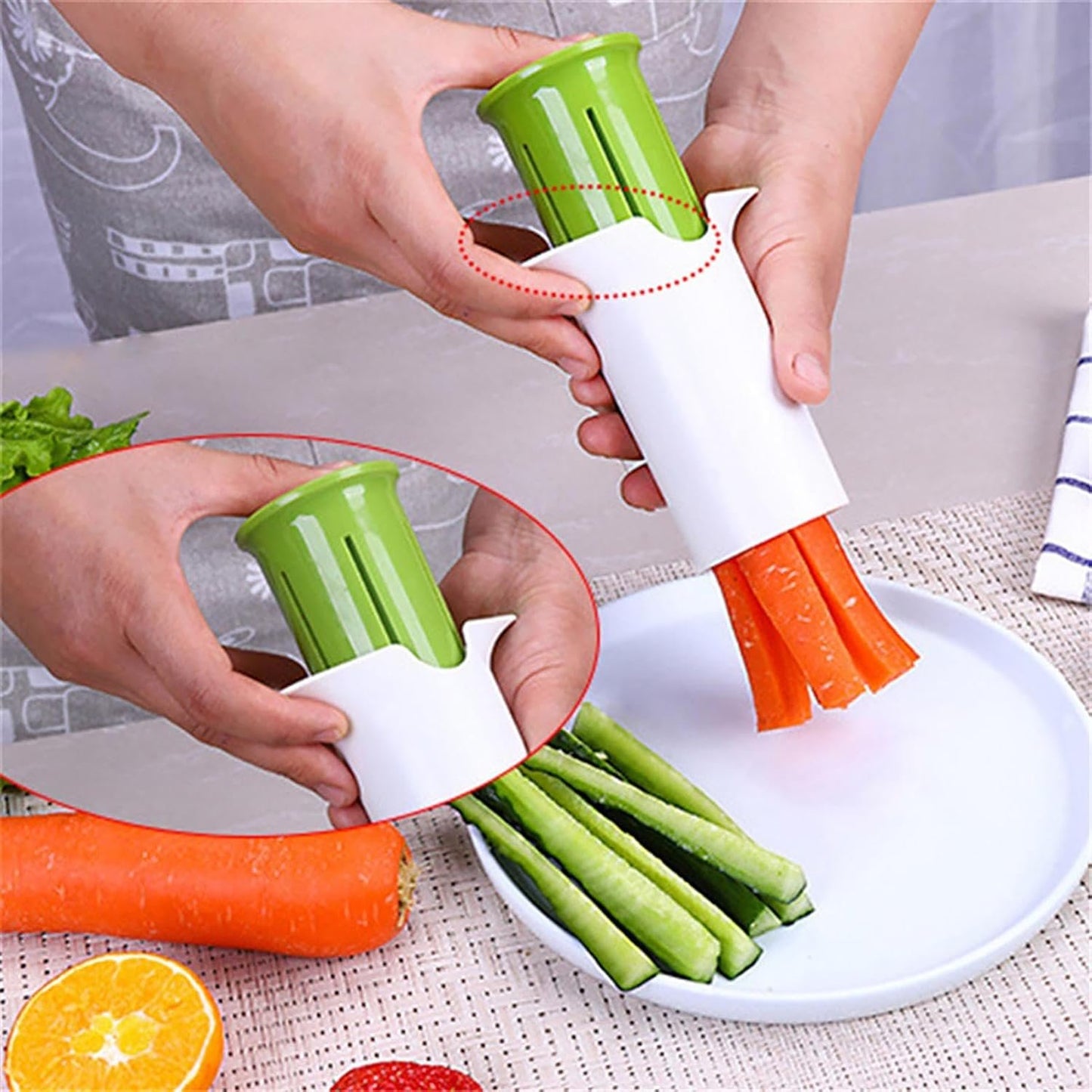 Carrot Slicer - Handy Cutting Tool for Baby Food, Fruit Corer and Vegetable Stick Maker, Easy Kitchen Gadget for Strawberries, Cucumbers, Meal Prep Helper with Grip and Compact Design