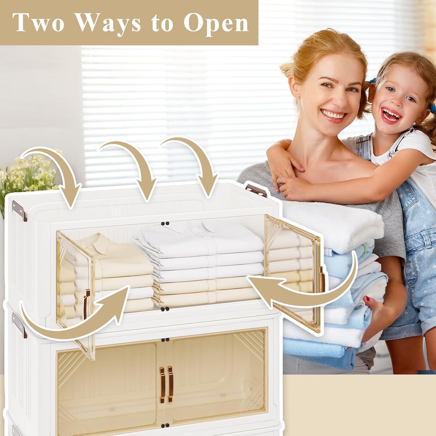 Storage Bins with Lids, 90 Gal/360 Qt Capacity, 3 Pack Large Stackable Storage Bins with Lids, White Collapsible Storage Bins with Wheels, Foldable, Customizable, for Home Office Organization