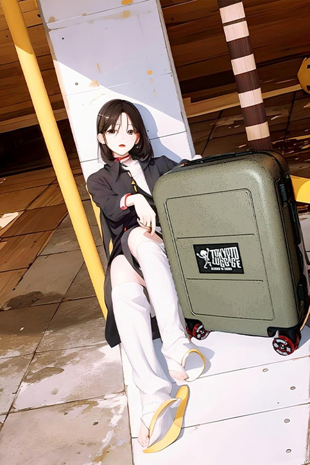 TOKYOTO LUGGAGE Cabin Suitcase Silent Skate Wheels USB Charger Durable Lightweight German Polycarbonate Luggage Hard Hand Trolley 55 x 35 x 20 cm, Kabuto Green Army, Cabin Suitcase Silent Skate Wheels