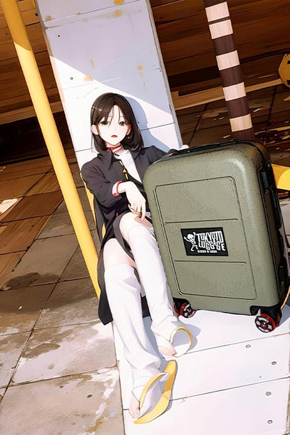TOKYOTO LUGGAGE Cabin Suitcase Silent Skate Wheels USB Charger Durable Lightweight German Polycarbonate Luggage Hard Hand Trolley 55 x 35 x 20 cm, Kabuto Green Army, Cabin Suitcase Silent Skate Wheels