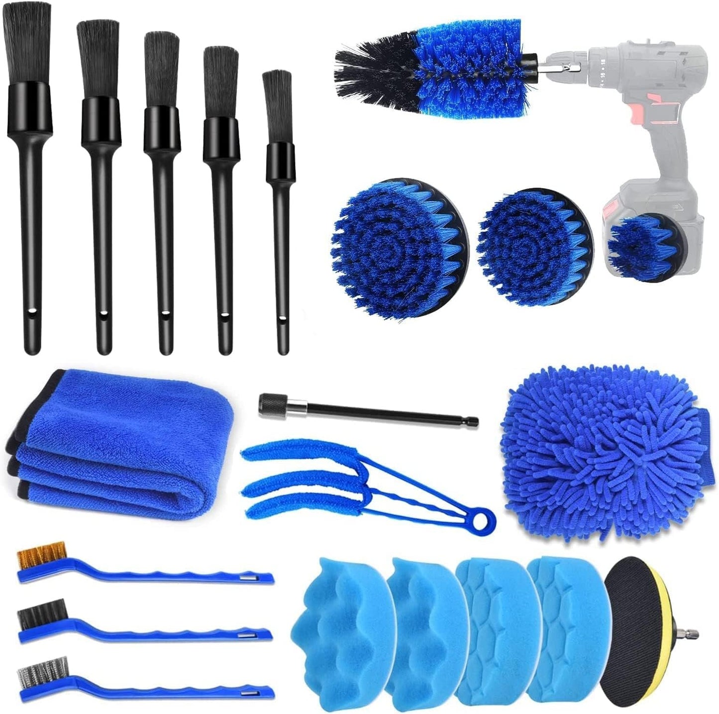 LUOIUI 21 Pcs Car Cleaning Tools Kit - Detailing Brush Set, Drill Brushes, Wheel Cleaning Kit with Carry Bag for Car Interior, Exterior, Wheels, Leather, Vents