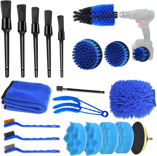 LUOIUI 21 Pcs Car Cleaning Tools Kit - Detailing Brush Set, Drill Brushes, Wheel Cleaning Kit with Carry Bag for Car Interior, Exterior, Wheels, Leather, Vents