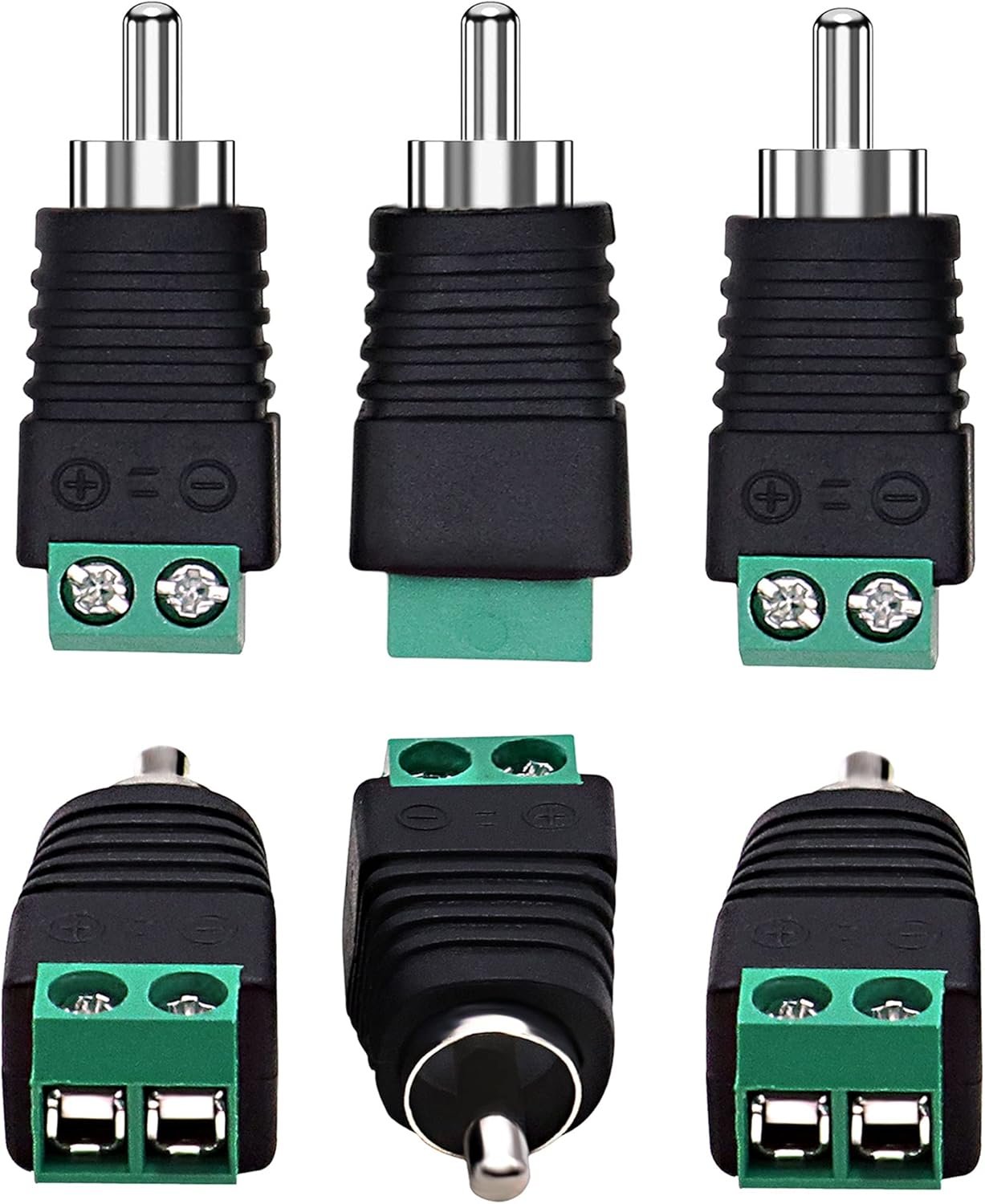 Niewalda RCA to AV Screw Terminal Adapter - 6pcs Male Plugs, Connector, Video Speaker Converter, Solderless Cable