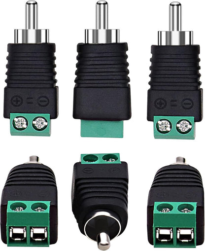 Niewalda RCA to AV Screw Terminal Adapter - 6pcs Male Plugs, Connector, Video Speaker Converter, Solderless Cable