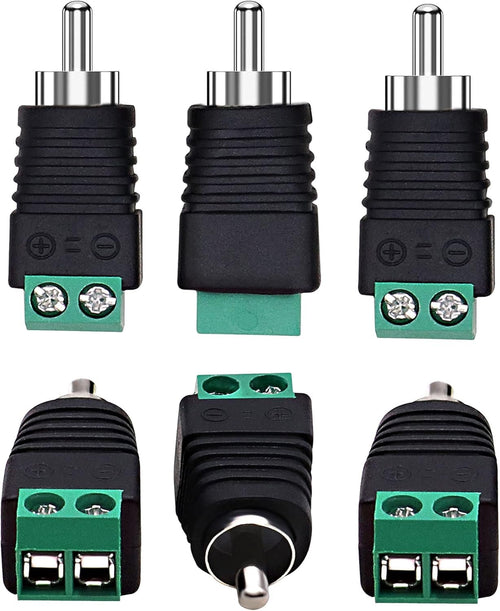 Niewalda RCA to AV Screw Terminal Adapter - 6pcs Male Plugs, Connector, Video Speaker Converter, Solderless Cable