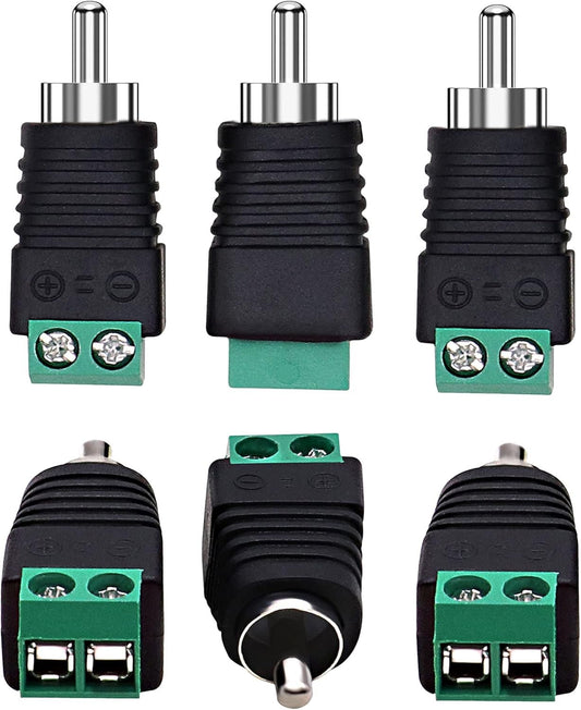 Niewalda RCA to AV Screw Terminal Adapter - 6pcs Male Plugs, Connector, Video Speaker Converter, Solderless Cable