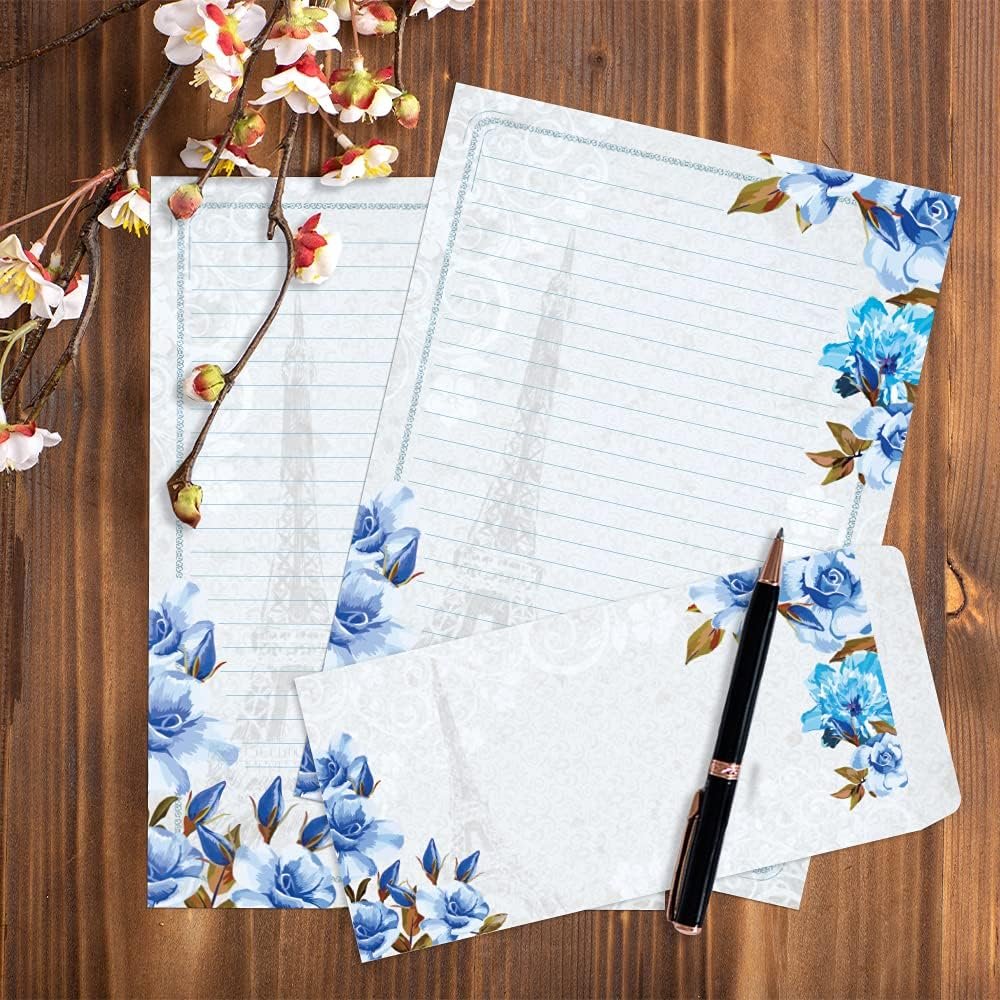 Paper Master Stationary Paper and Envelopes Set - Floral Writing Letter Stationary Set with Lined Paper - 36 Stationary Paper + 20 Envelopes, 7 x 10 Inch of Each Flora Stationery