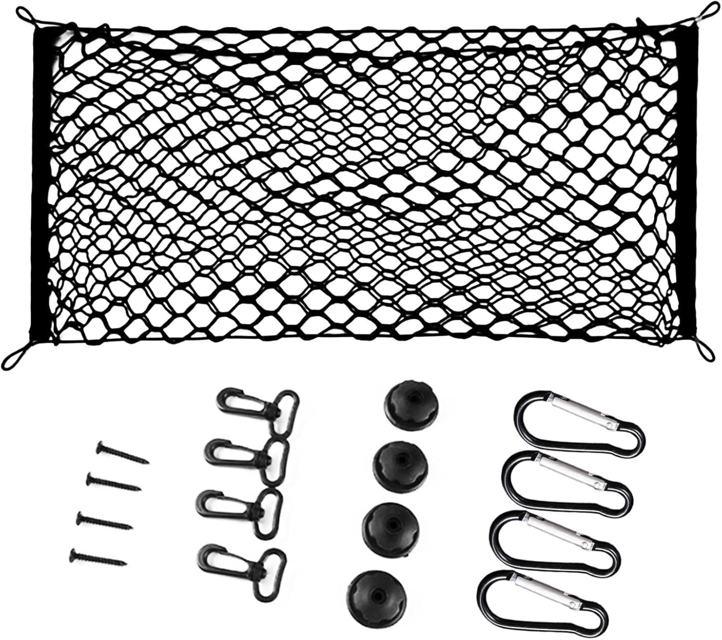 Ulifebetter Cargo Net Stretchable, 51*18In Trunk Storage Net Storage Organizer Net Elastic Mesh Net Bag Automotive Cargo Nets with 4 Buckles Screws Hooks Clips Trunk Storage Net for Pickup Truck Bed