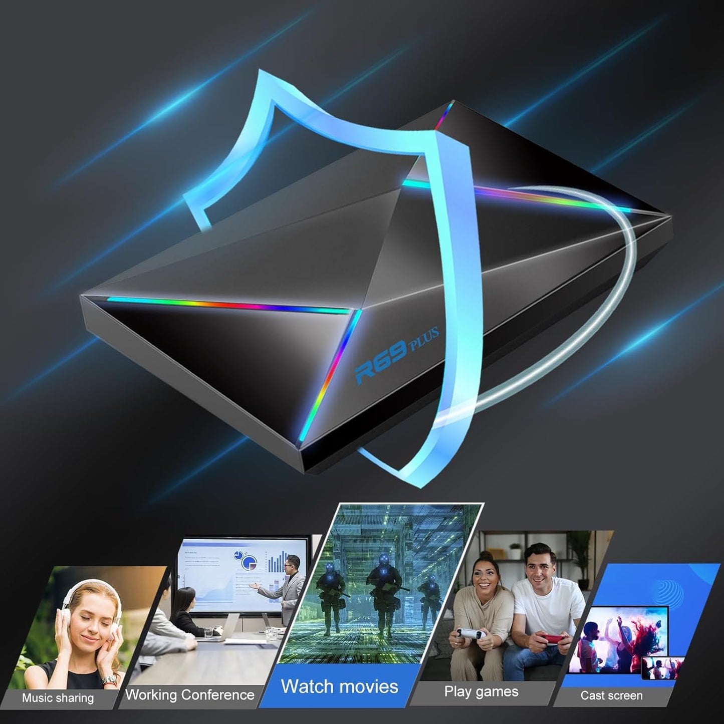 Android 14.0 TV Box, Android TV Box with Octa-core 64-bit CPU 4GB RAM 64GB ROM, 2025 Android Box Support WiFi 6 1000M Ethernet Bluetooth 5.0 USB3.0 4K Resolution HD TV Box for Smart TV