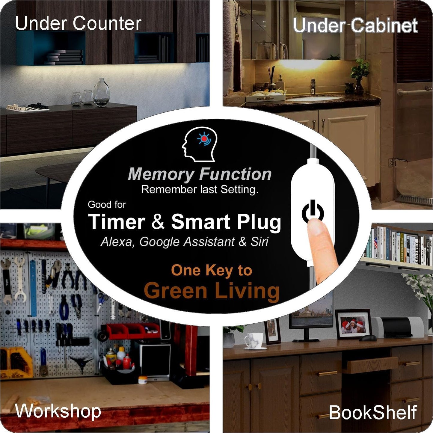 EBD LED Under Cabinet Lighting for Kitchen Built-in Adjustable Cable & Mid Input Jack Bookshelf Plug in Light bar 3 Pcs 1350 Lm 3000K Ultra Bright for Timer Smart Plug Alexa Google Assistant & Siri