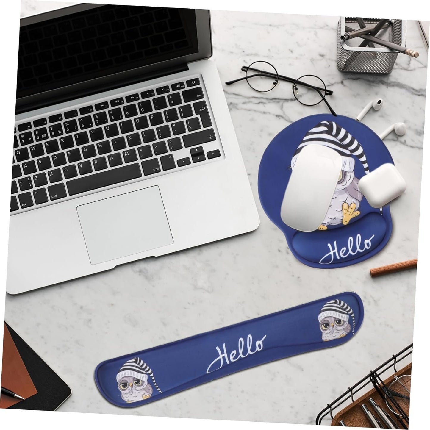 GRIRIW Essential Keyboard Wrist Support Mouse Mat Set Ergonomic Mouse Pad Memory Compact Size