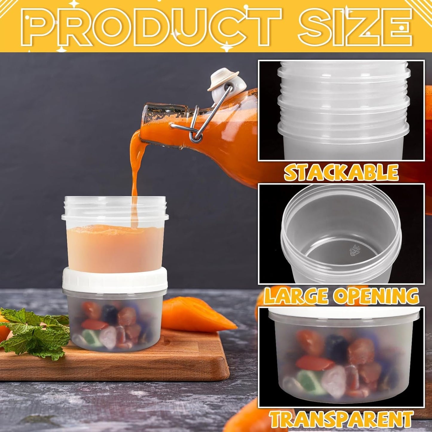 ISUSSER 10 Pack 4oz Reusable Small Plastic Containers with Screw Lids, Stackable Food Storage Jars, Sauce Condiment Jars Lunch Box Accessories