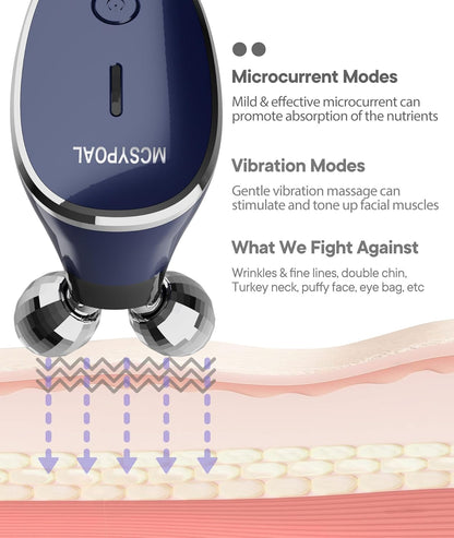 MCSYPOAL Microcurrent-Facial-Device, 5-in-1 Microcurrent Multifunctional Facial Massager, Face Roller Face Massager for Skin Care, Royal Blue