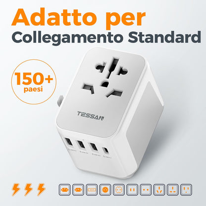 TESSAN Universal Travel Adapter, Universal Travel Socket with 3 USB A and 1 USB C, International Plug Adapter for American USA Japanese UK English Australia Mexico Thailand