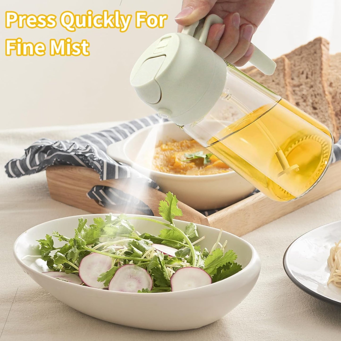 2 Pack Oil Spray Bottle, 2 in 1 Oil Dispenser for Kitchen, 470mL/16.5oz Oil Sprayer for Cooking, Food Grade Glass Olive Oil Bottle with Pourer, Perfect BBQ Kitchen Tools & Gadgets, White