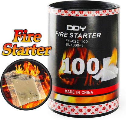 100 Pouches Quick Starters Fire，Original Burner Firestarter Firelighter Natural Safe Cubes FireStarter Burns up to 8 Min at over 750° - 100% Waterproof, for Campfire,Hiking,Start Wood Charcoal Kit