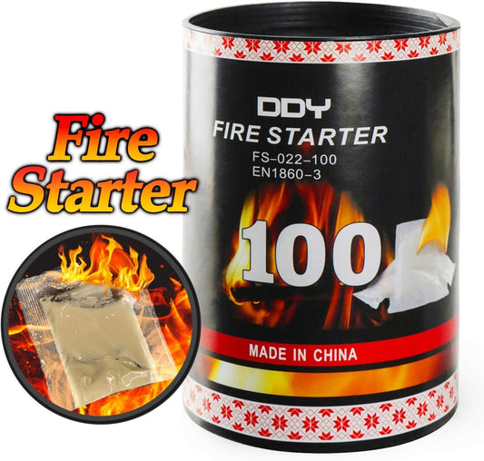 100 Pouches Quick Starters Fire，Original Burner Firestarter Firelighter Natural Safe Cubes FireStarter Burns up to 8 Min at over 750° - 100% Waterproof, for Campfire,Hiking,Start Wood Charcoal Kit