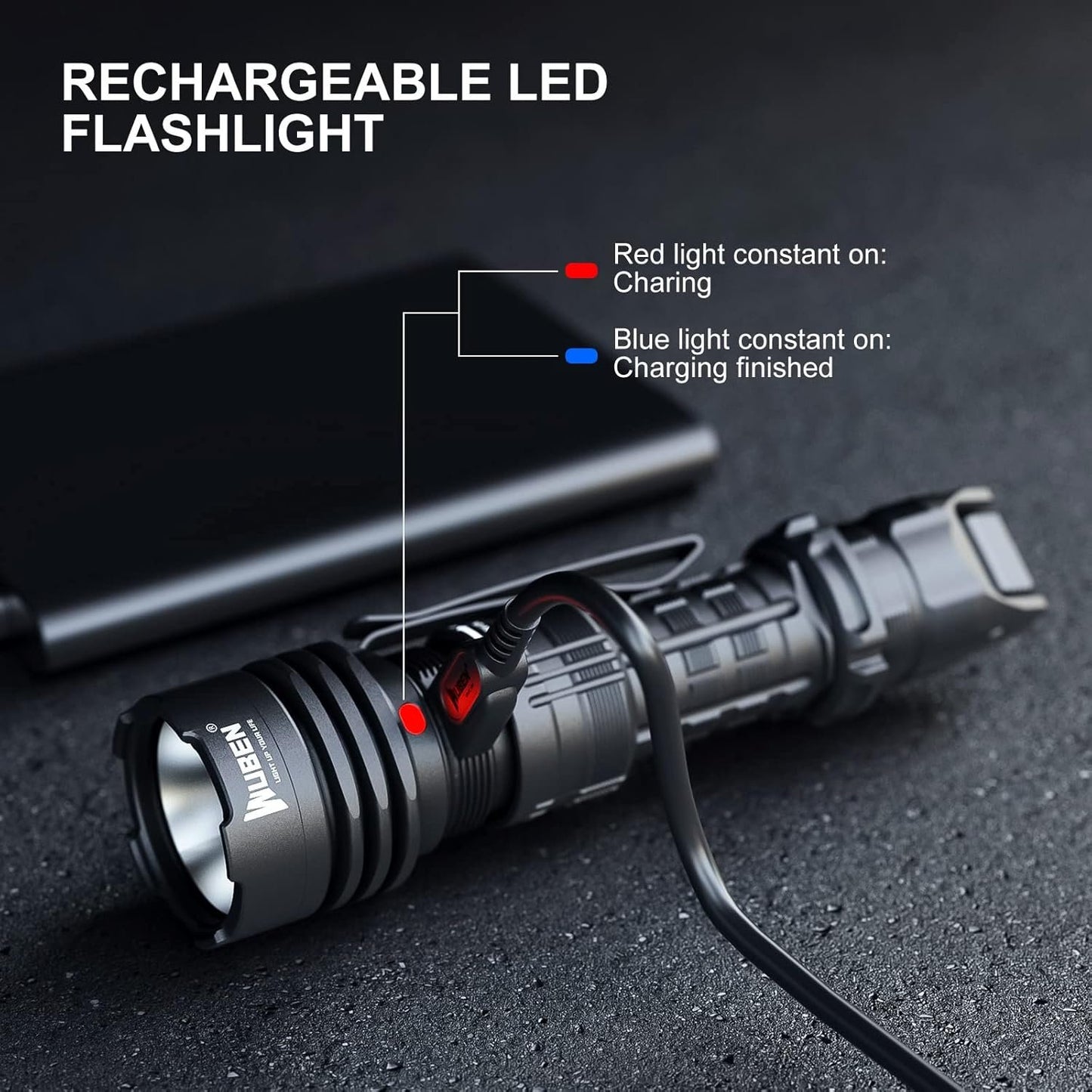 WUBEN T1 Rechargeable Tactical Flashlight 2000 Lumens, Super Bright LED Flashlights with Tactical Mode and Outdoor Mode, IP68 Waterproof Flashlights for Tactical Gear, Emergencies, Camping