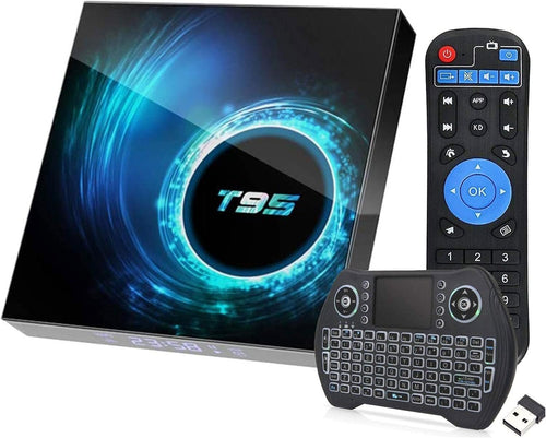 T95 Android TV Box 2024, Android 10.0 TV Box 4GB RAM 64GB ROM, EASYTONE Android Box H616 Quad-Core 6K Full HD 5G Dual-Band Wi-Fi BT5.0 H.265 Smart TV Box with Baclight Wireless Keyboard