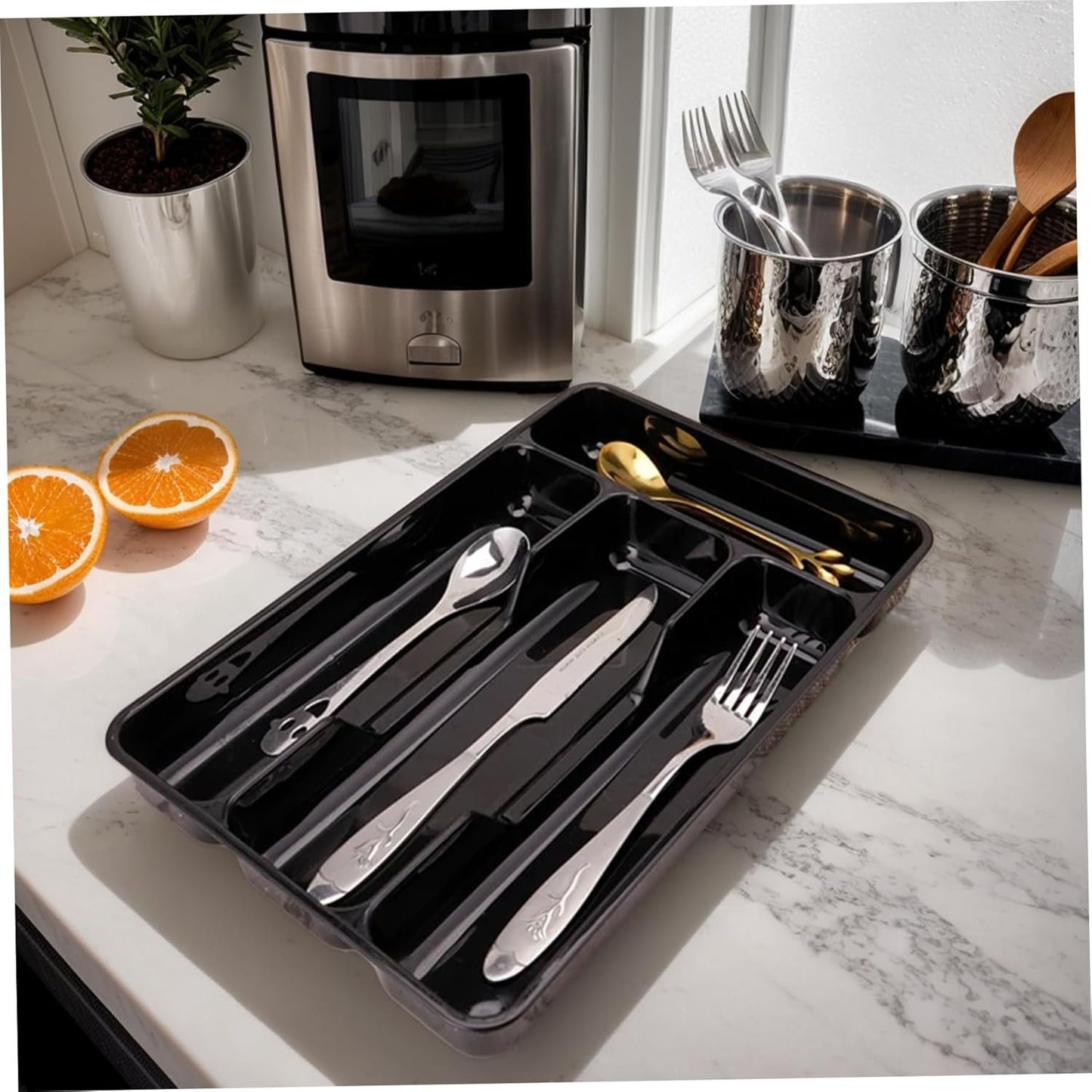 Silverware Holder Small Kitchen Utensil Drawer Organizer Plastic Silverware Organizer Utensil Holder Silverware Tray Cutlery Organizer Black