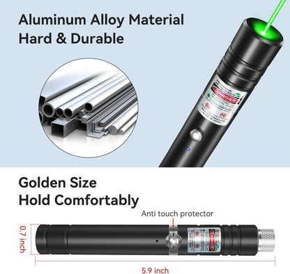 Professional Rechargeable Flashlight Long Distance Range Light for TV/LED/LCD Screens, Tactical Flashlights for Outdoors Astronomic Constructions Indoor Presentation Office (Green)
