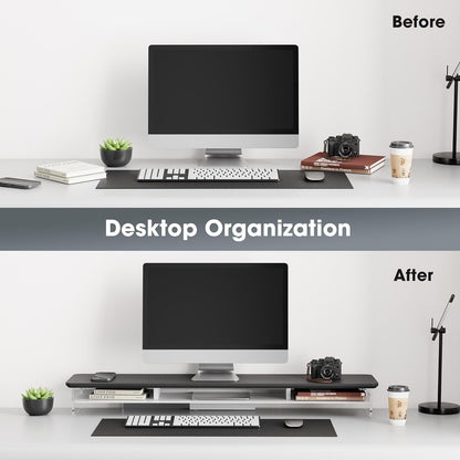 FENGE 2-Tier Acrylic Dual Monitor Stand Riser,42.5 Inch Acrylic Monitor Stand with Storage Organizer for Home, Office and Business ,BLACK