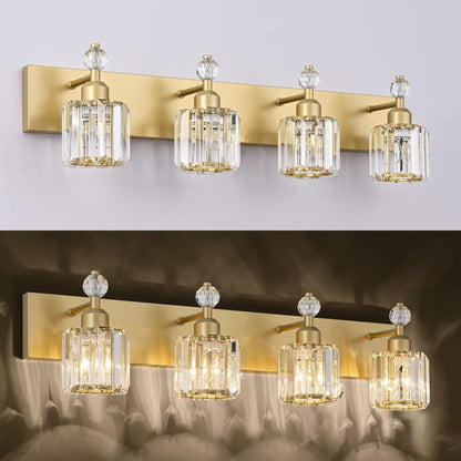 PRESDE Modern Crystal Bathroom Vanity Light 4 Light Gold Vanity Lighting Over Mirror Bathroom Wall Light Fixtures