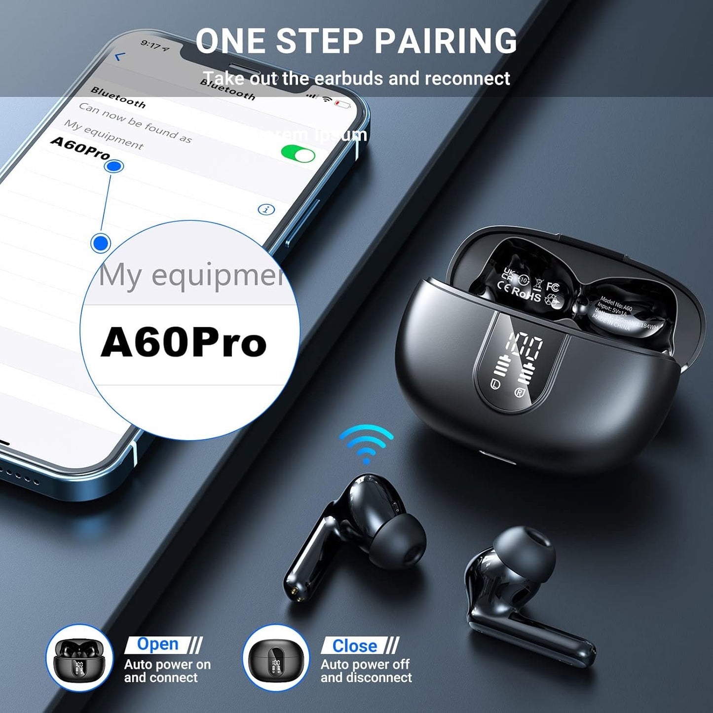 Wireless Earbuds, Bluetooth 5.3 Headphones Deep Bass HiFi Stereo, 2025 New Ear Buds with 4 ENC Noise Cancelling Mic, 42Hs Playtime In Ear Earbud, Sport Earphones with LED Power Display for Android iOS