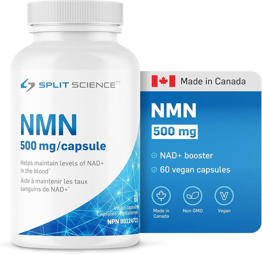 Canadian-Made Highly Purified Split Science NMN30000 | NAD+ Booster | Ultra High Potency 500 mg per Capsule | 60 Easy-to-swallow Capsules | Enhanced Energy and Endurance, Cellular Support, Cognitive Health | Vegan Capsules