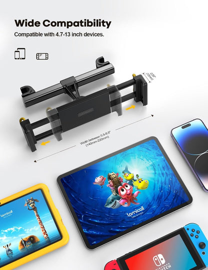 Car Tablet Holder, Headrest Tablet Mount - Lamicall Universal 360 Rotating Car Seat Stand Cradle for All 4.7"-13" Tablet, iPad Pro 10.5, 12.9, iPad Air Mini, Switch, Samsung Tab, Accessories- Black