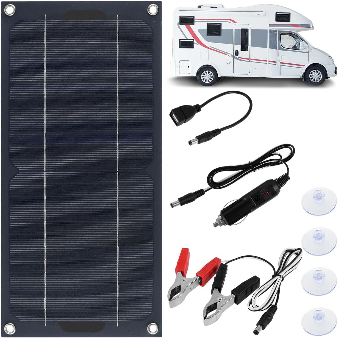 Solar Panel Kit, 30W DC 12-24V Solar Trickle Charger, Multiple Protection Monocrystalline Solar Powered Battery Charger, Portable Car Battery Charger Controller for Cars RVs Campers Boats