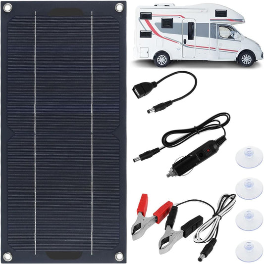Solar Panel Kit, 30W DC 12-24V Solar Trickle Charger, Multiple Protection Monocrystalline Solar Powered Battery Charger, Portable Car Battery Charger Controller for Cars RVs Campers Boats