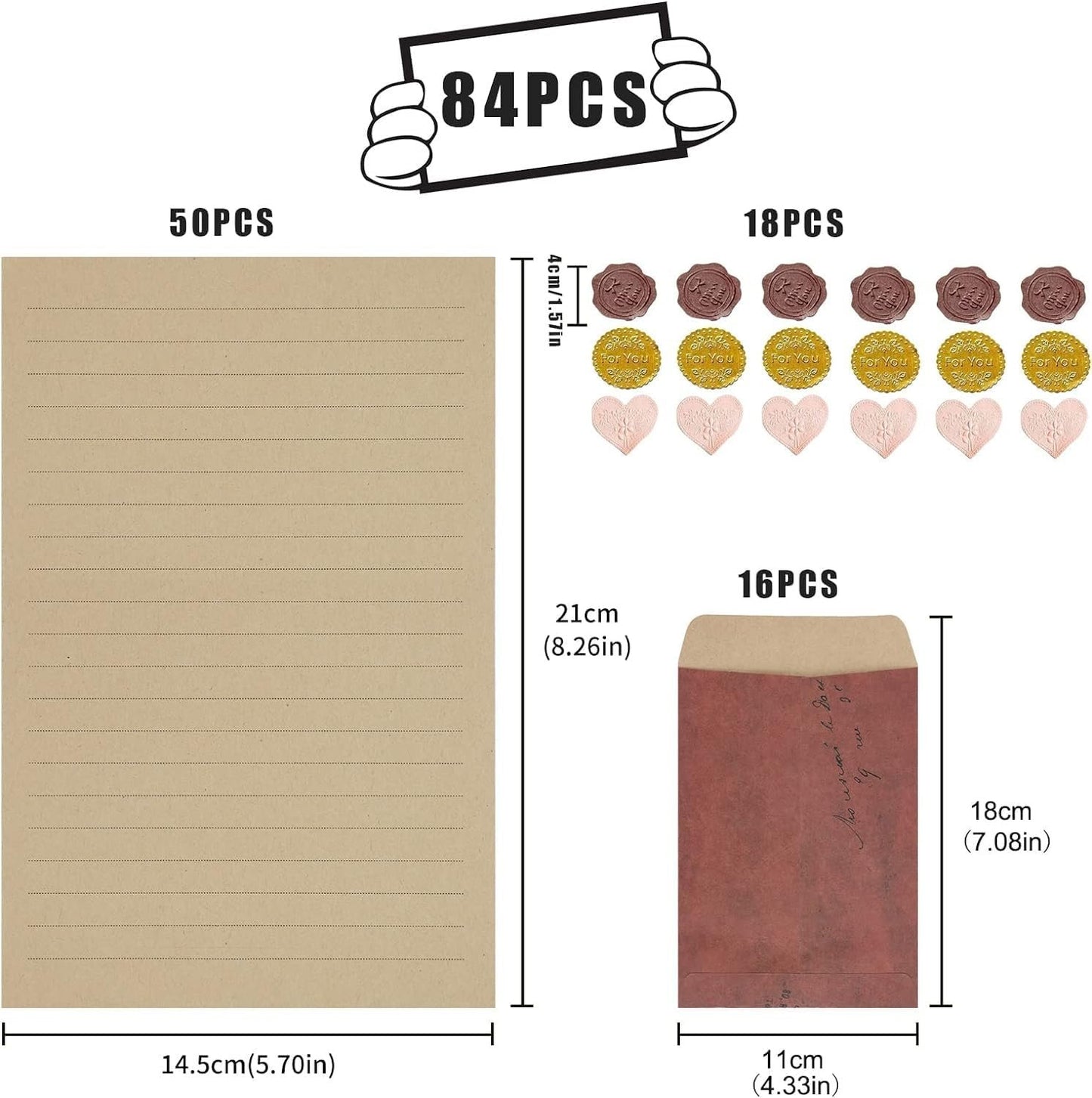 50 Pieces Vintage Stationery Paper and 16 Pieces Brown Envelopes and 18 Pieces Stickers,Vintage Stationery Writing Paper Letter Writing Paper Stationary Letter Paper for Writing Letter (Red Brown)