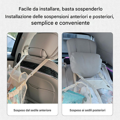 Car Mesh Organizer, Seat Storage Pouch, 12.6x18.9x1.18 Inches, Adjustable Buckle Drawstring, Bag Design, Interior Vehicle Accessory for Back Camping and Outdoor Travel, White