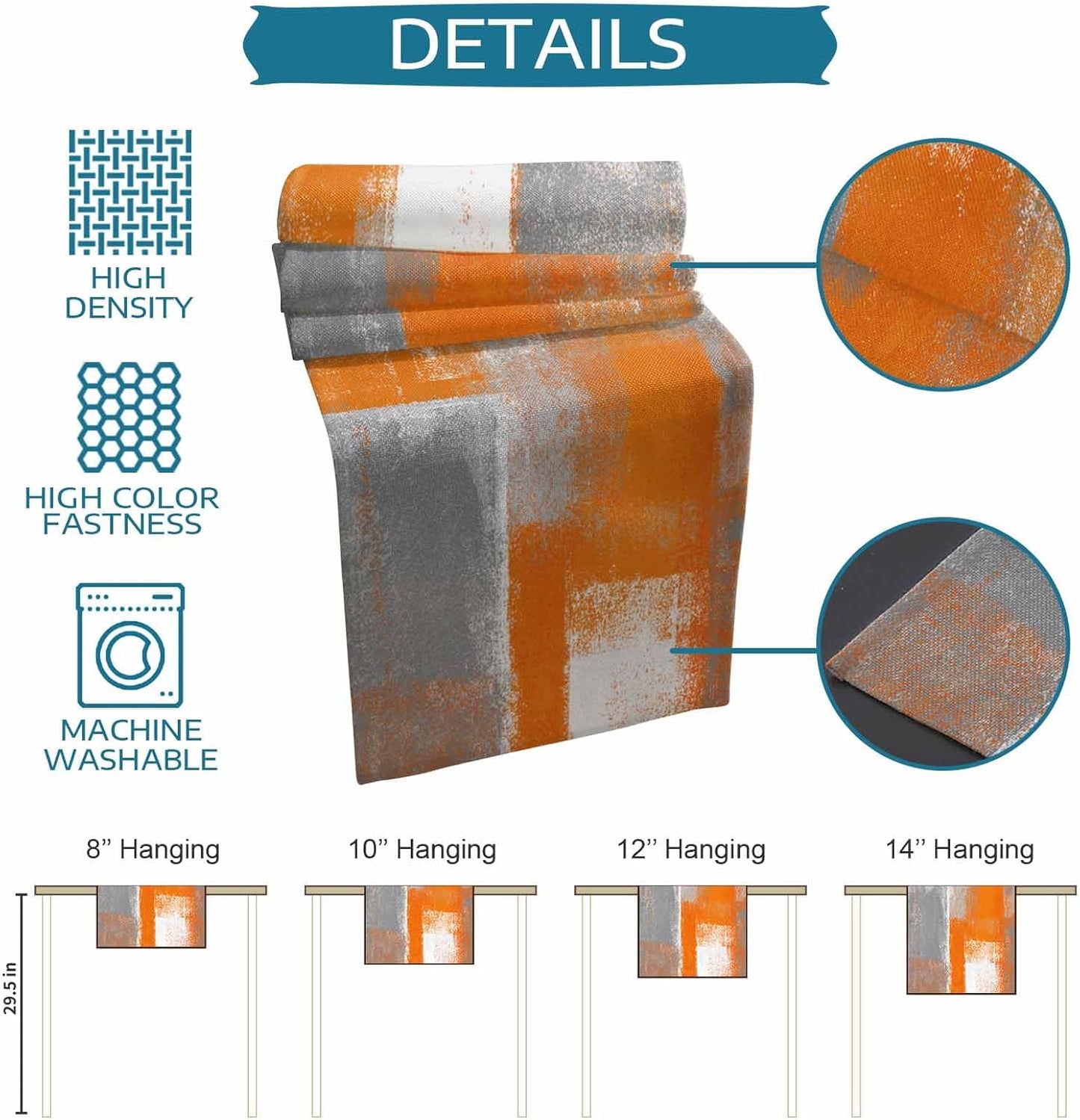 Burnt Orange Table Runner 70 Inch Long Fall Orange and Gray Modern Dinner Runners Farmhouse Dresser Scarf Grey Abstract Art Non-Slip Runners for Dining Table Holiday Parties Banquet
