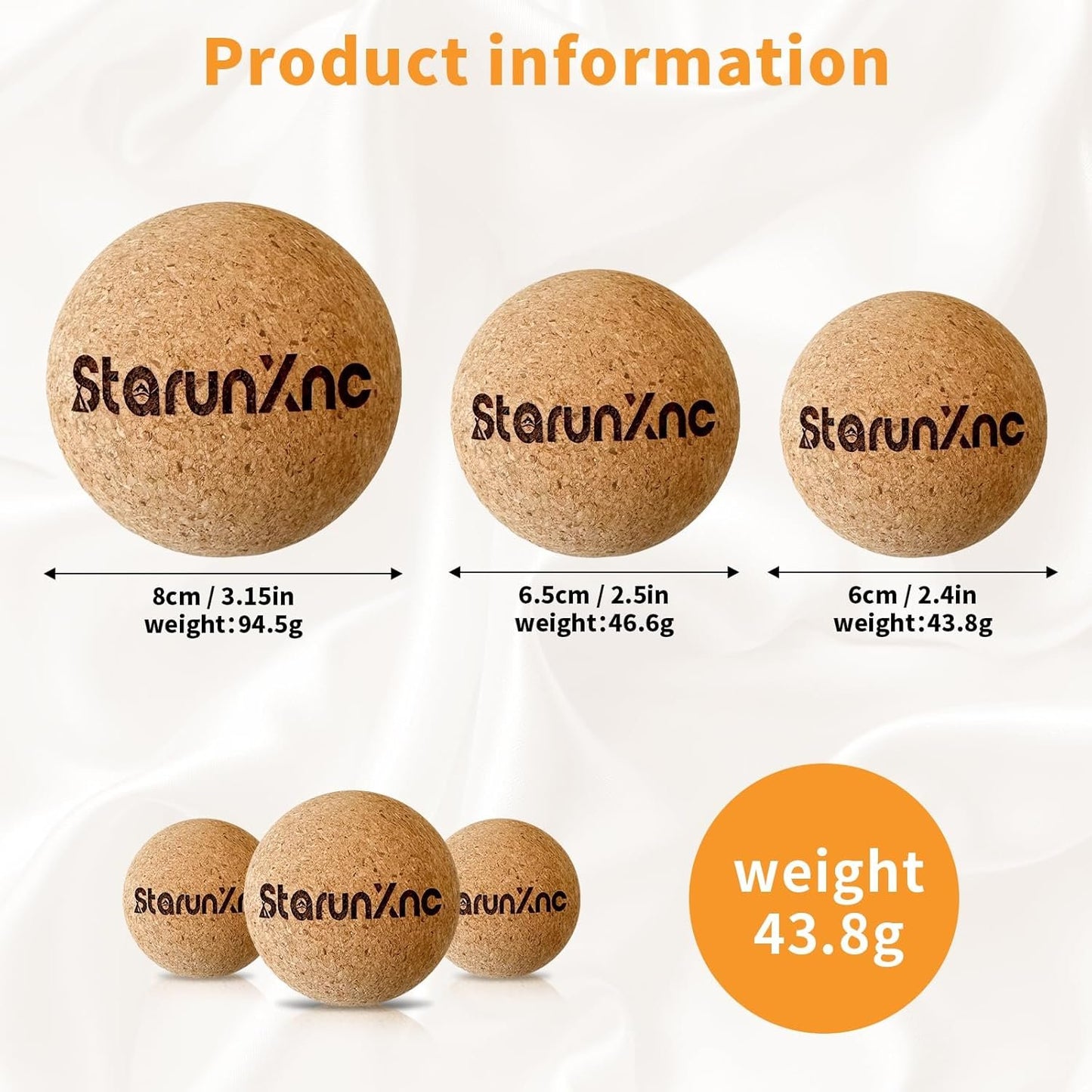 StarunXnc Cork Massage Ball Set (3-Pack) for Full-Body Massage ��� Lightweight and Portable, Designed for Trigger Point Therapy, Plantar Fasciitis Relief, and Muscle Recovery (3)