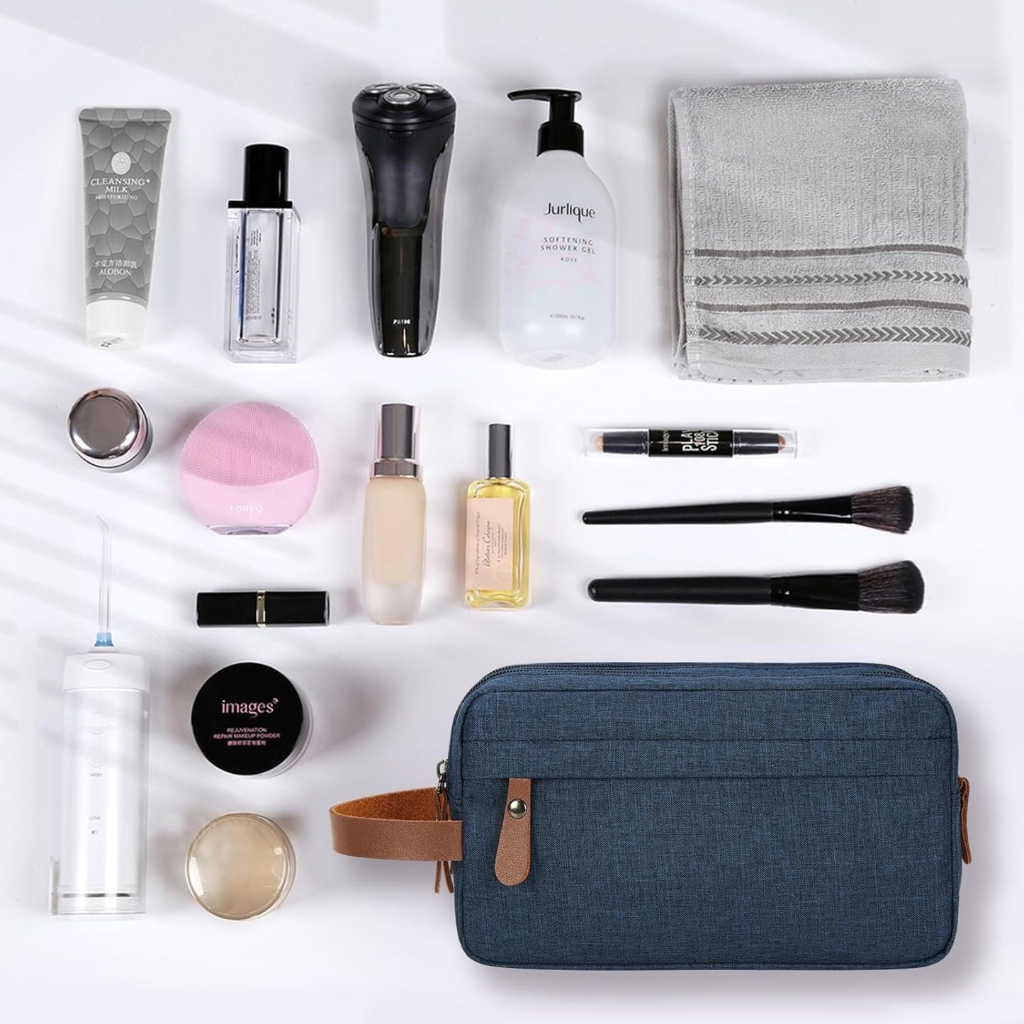 Toiletry Bag Oxford Cloth Toiletry Bag for Men and Women Portable Travel Shaving Dopp Kit Water-Resistant Cosmetic Bag Travel Organizer Storage for Accessories, Blue