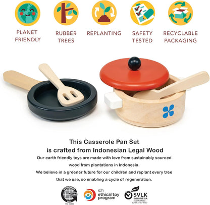 Mentari Wooden Toy Play Kitchen Accessories - Whimsical Toy Kitchen Play Set Featuring Casserole Pot, Pan, & Utensils, Perfect for Creative Storytelling and Immersive Pretend Play! Age 2Y and Up